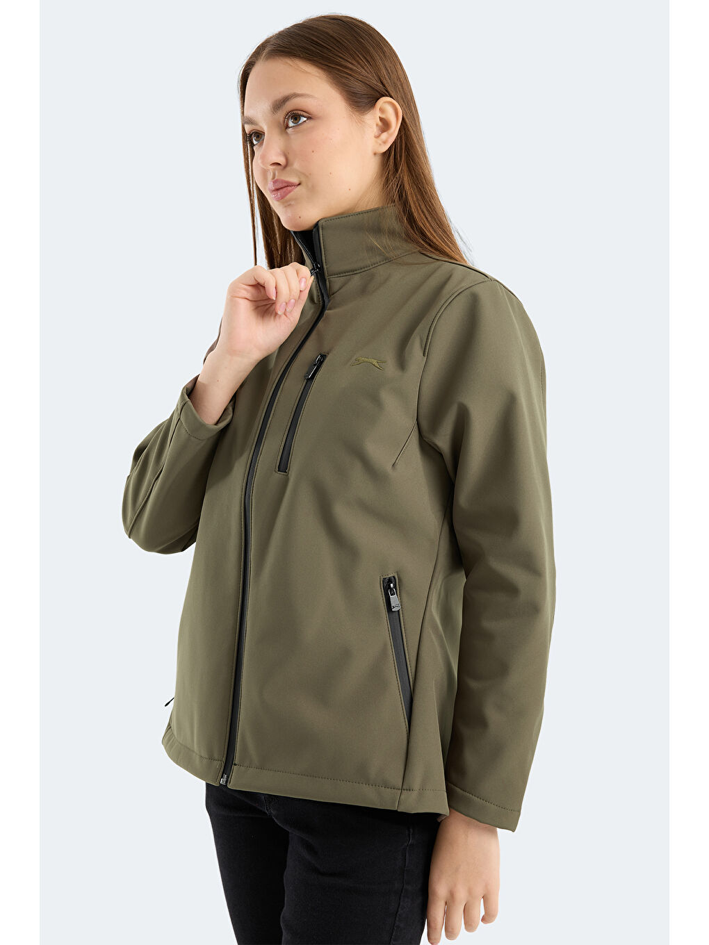 HIP STYLE Kadın Dik Yaka Fermuarlı Haki Mont & Kaban-4