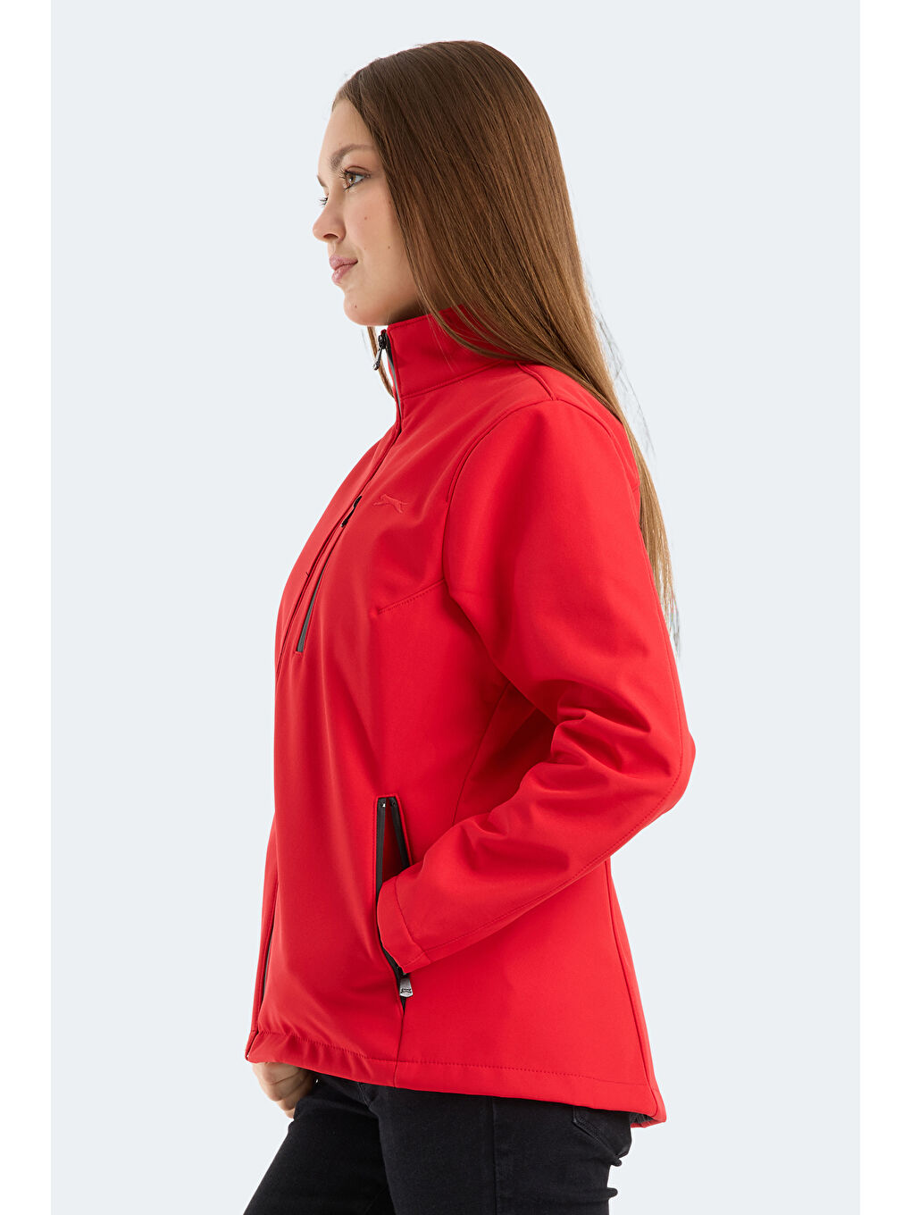 HIP STYLE Kadın Dik Yaka Fermuarlı Kırmızı Mont & Kaban-4