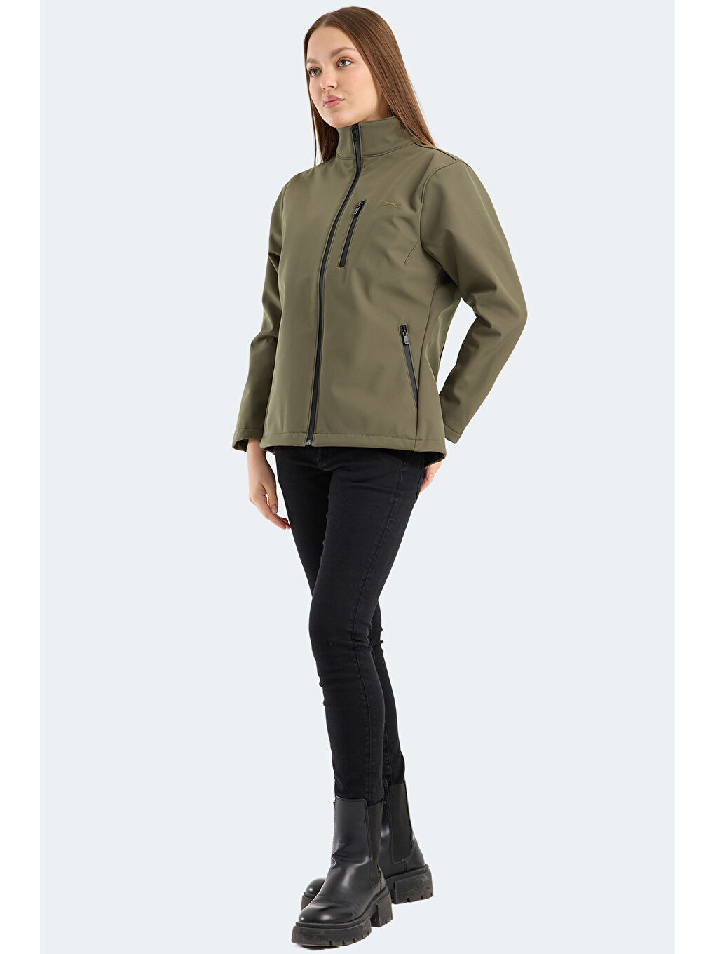 HIP STYLE Kadın Dik Yaka Fermuarlı Haki Mont & Kaban-6