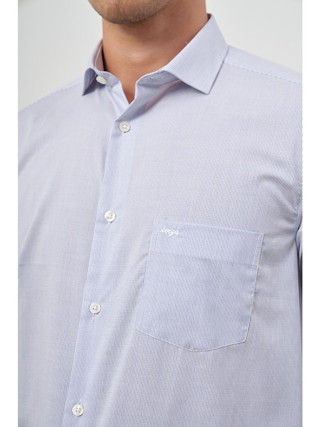 Mavi Uzun Kol Desen Yarım İtalyan Cepli Pamuklu Classic Comfort Fit Gömlek 1004245174-5