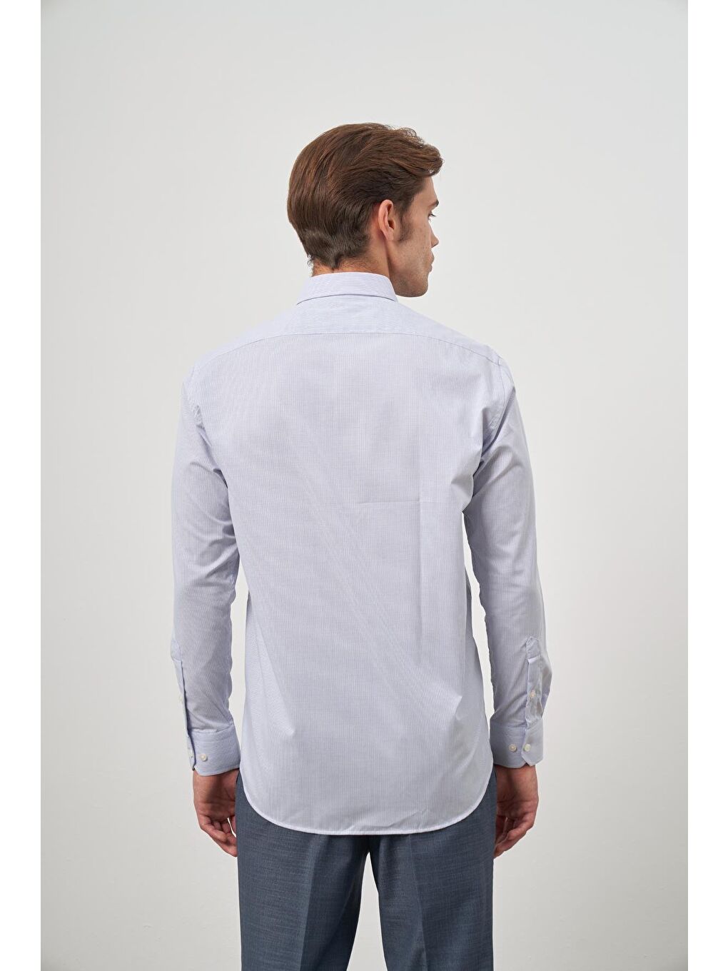 Mavi Uzun Kol Desen Yarım İtalyan Cepli Pamuklu Classic Comfort Fit Gömlek 1004245174-6