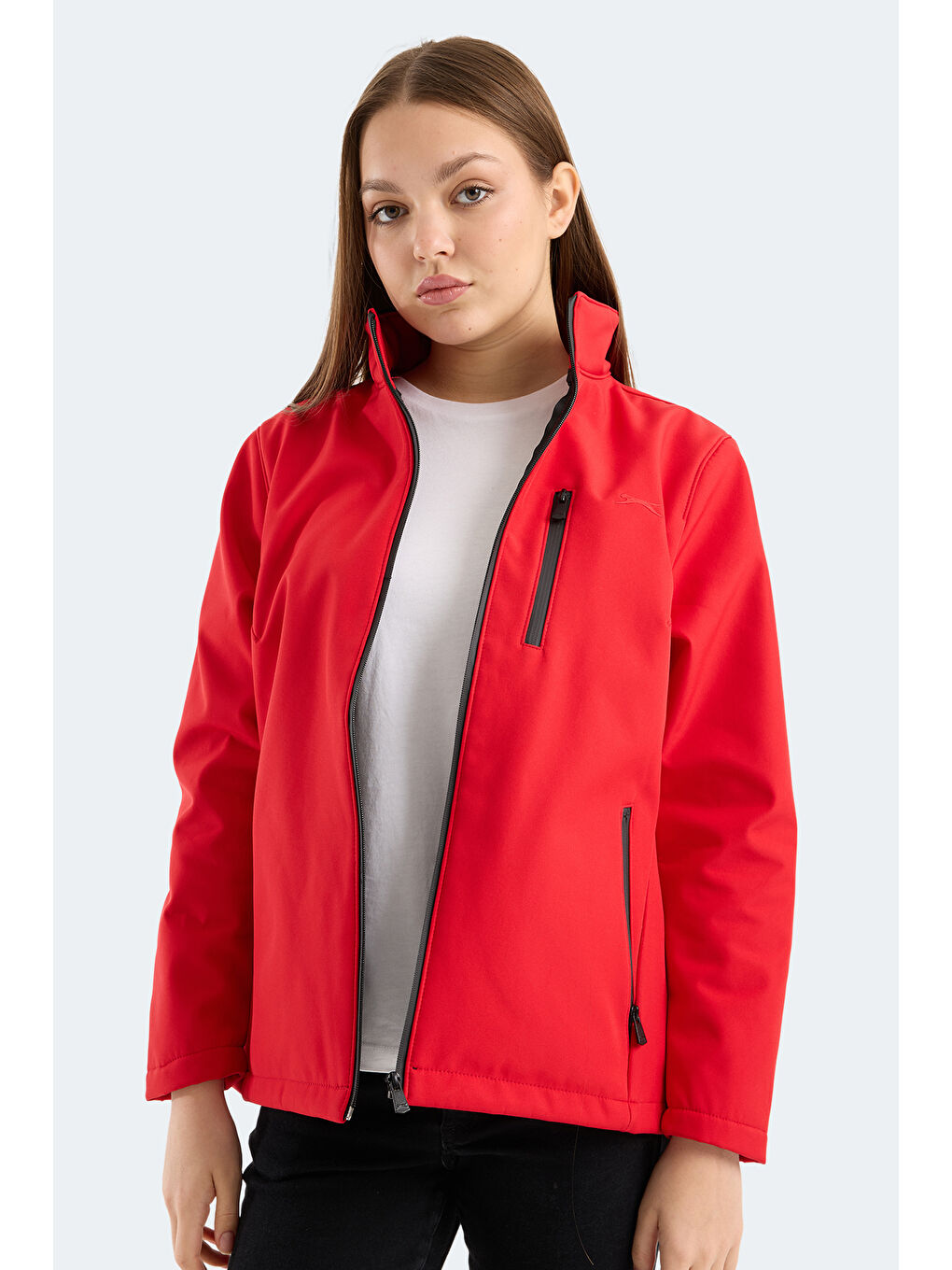 HIP STYLE Kadın Dik Yaka Fermuarlı Kırmızı Mont & Kaban-6