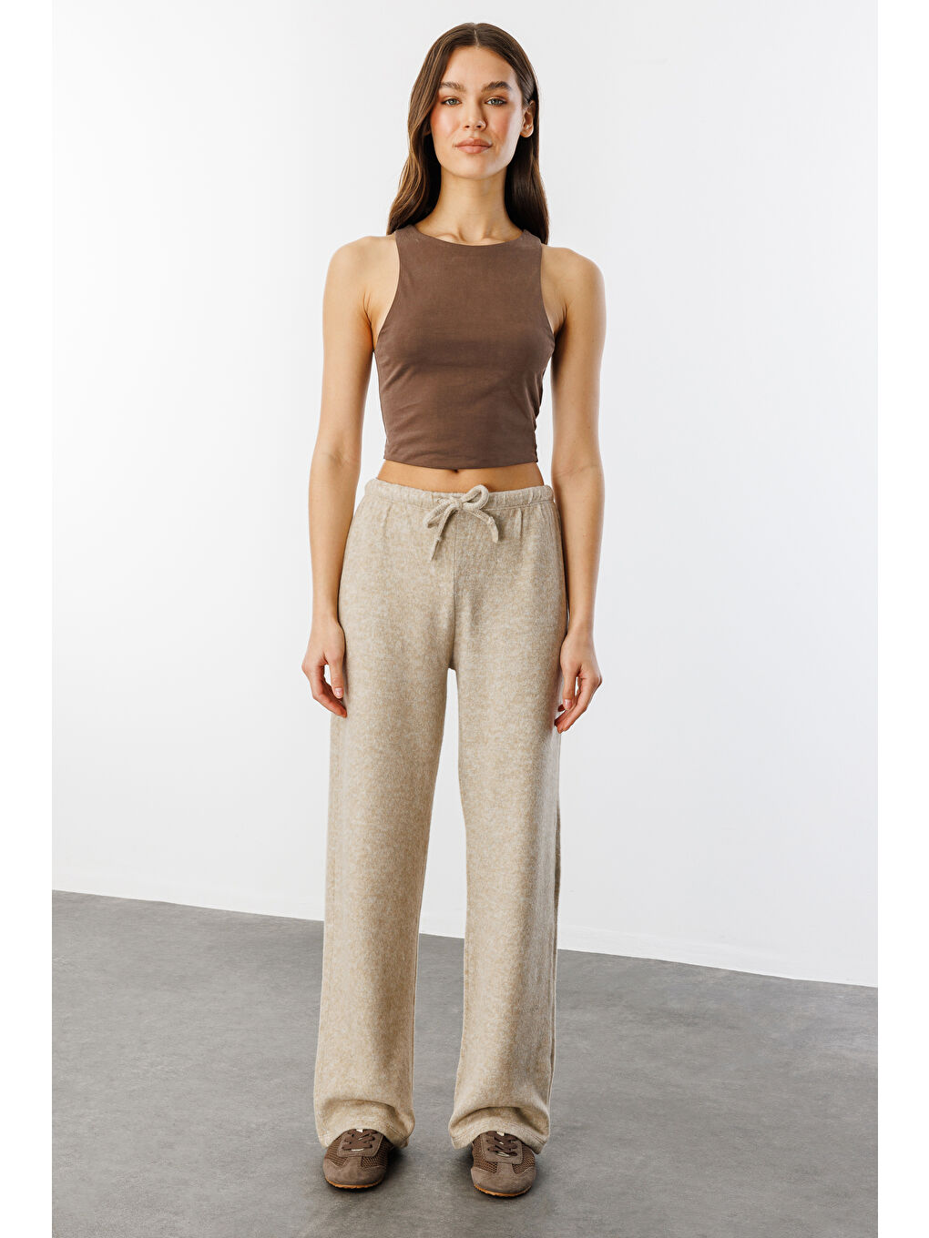 Bej Yumoş Bol Örme Kadın Pantolon ÖRME-PANTOLON-4