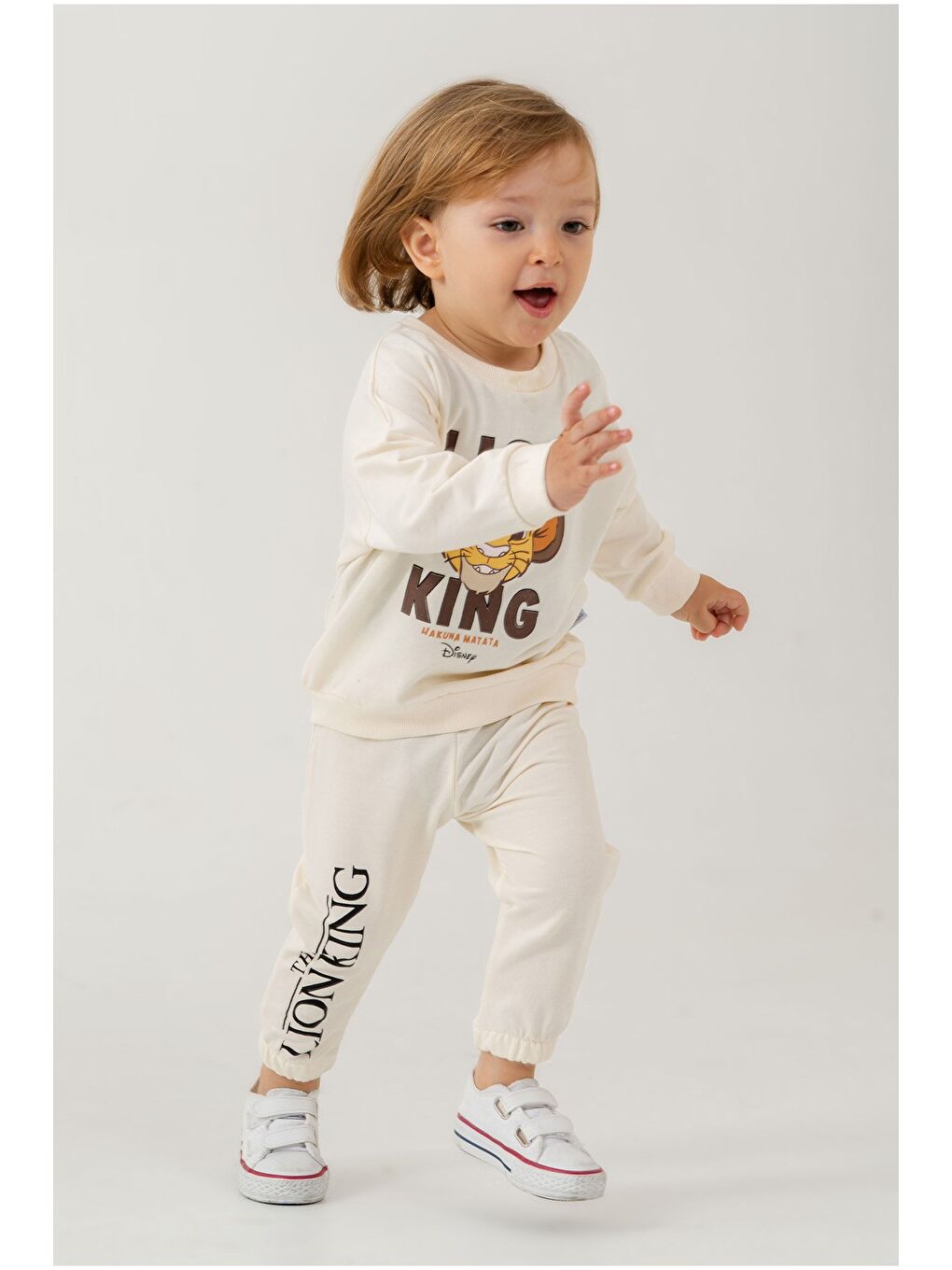 Beyaz Erkek Bebek The Lion King Baskılı Mevsimlik Eşofman Takımı-1
