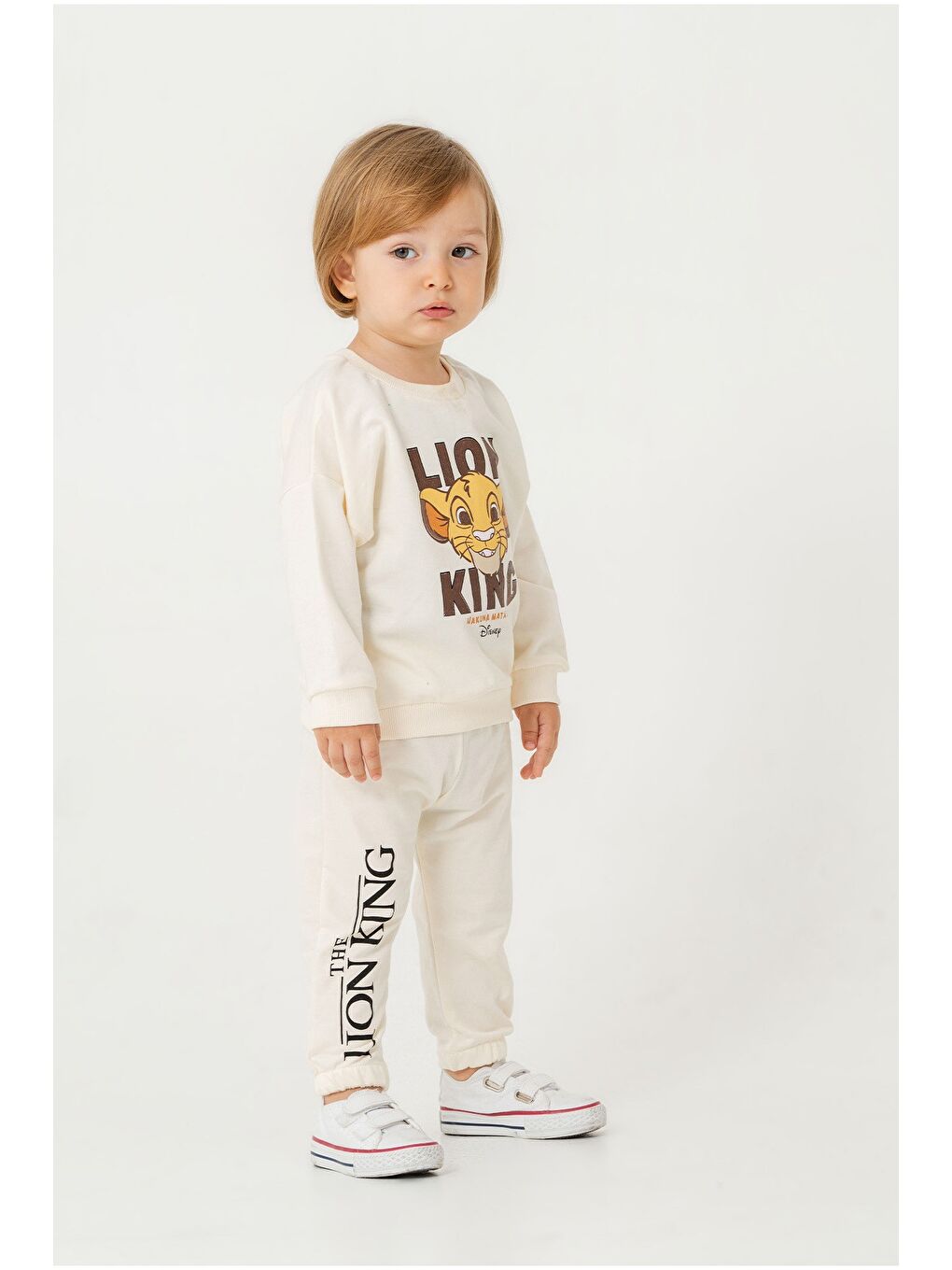 Beyaz Erkek Bebek The Lion King Baskılı Mevsimlik Eşofman Takımı-3