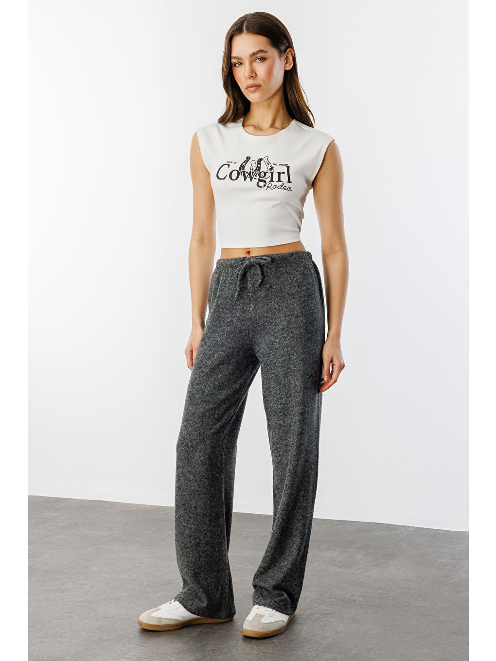 Antrasit Yumoş Bol Örme Kadın Pantolon ÖRME-PANTOLON-1