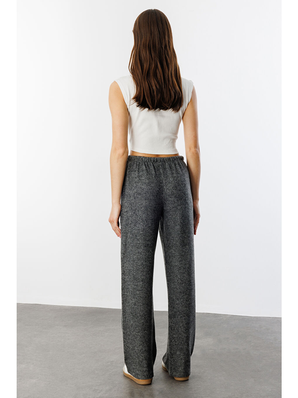 Antrasit Yumoş Bol Örme Kadın Pantolon ÖRME-PANTOLON-4