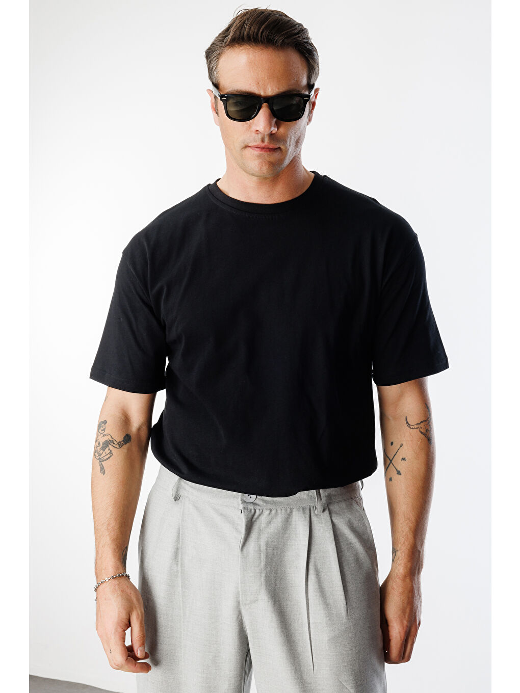Siyah Erkek Oversize Fit %100 Organik Pamuk Bisiklet Yaka Tişört