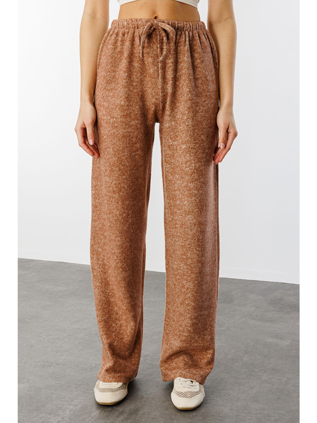 Kahverengi Yumoş Bol Örme Kadın Pantolon ÖRME-PANTOLON-4