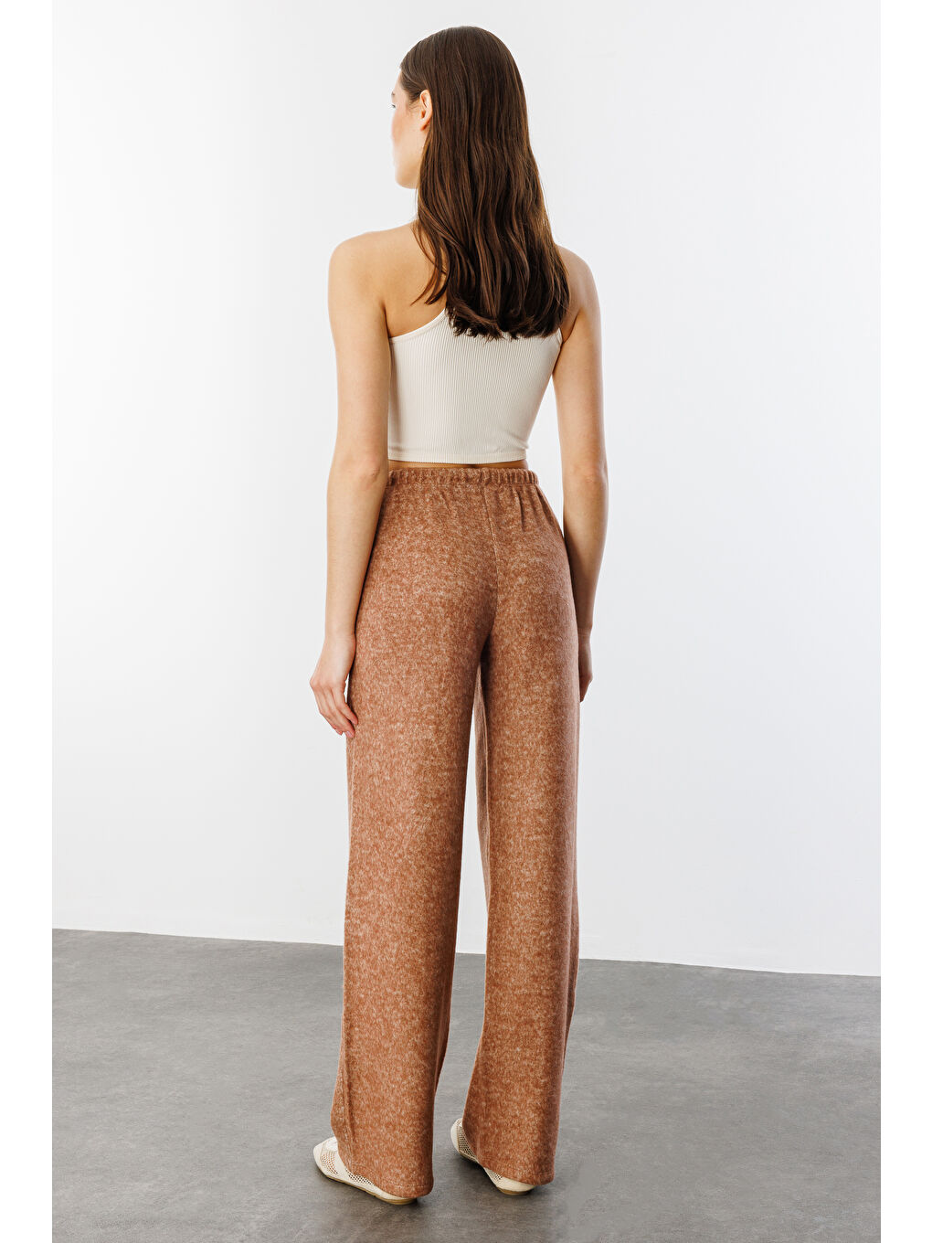 Kahverengi Yumoş Bol Örme Kadın Pantolon ÖRME-PANTOLON-5