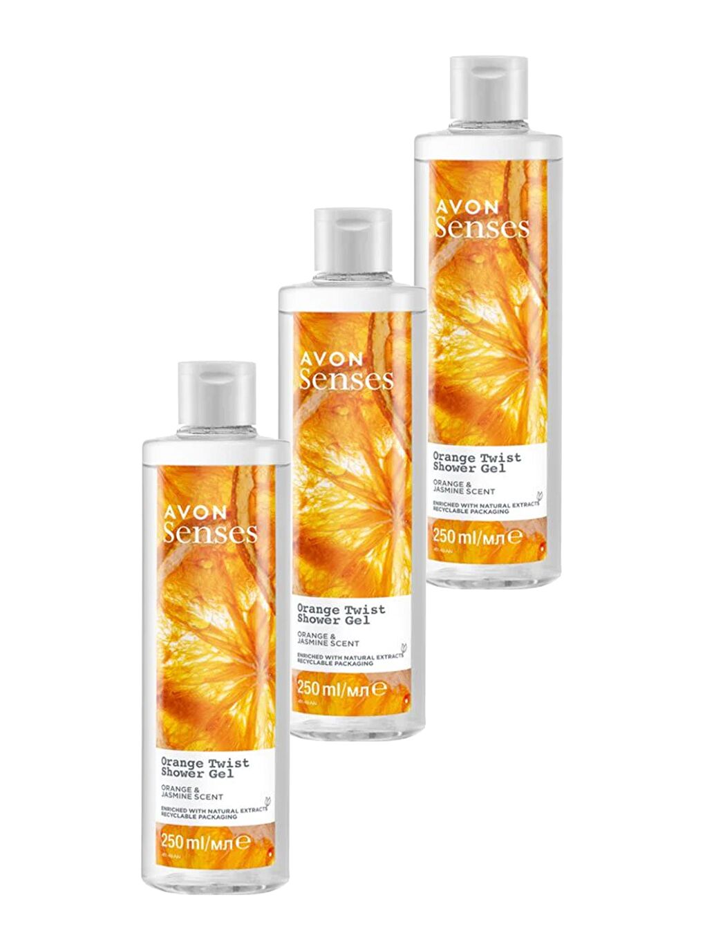 AVON Renksiz Senses Orange Twist Portakal ve Yasemin Kokulu Duş Jeli 250 Ml. Üçlü Set