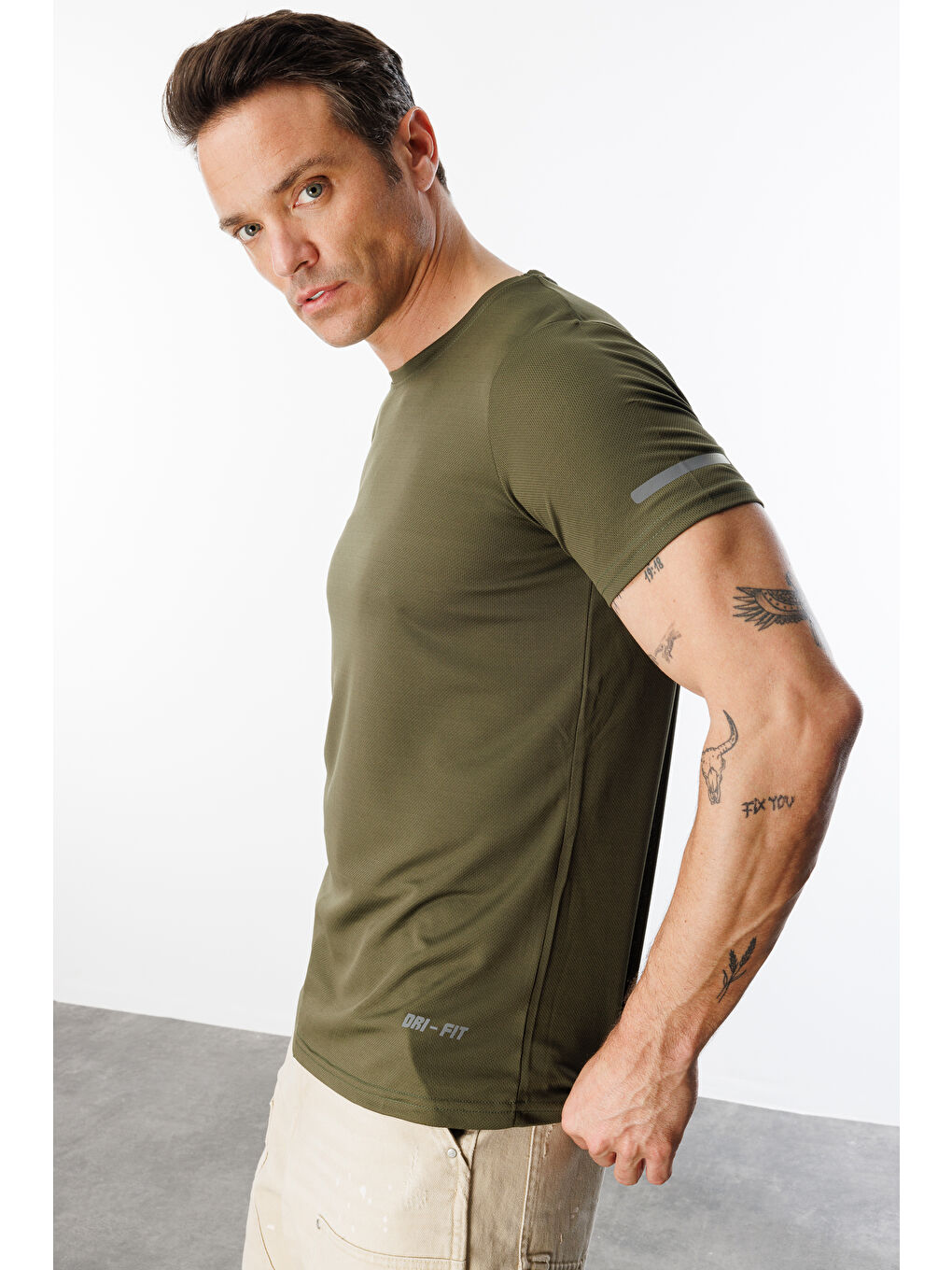 Haki Erkek Nem Emici Hızlı Kuruma Atletik Teknik Performans Spor T-shirt DRIFIT-KISAKOLNEW