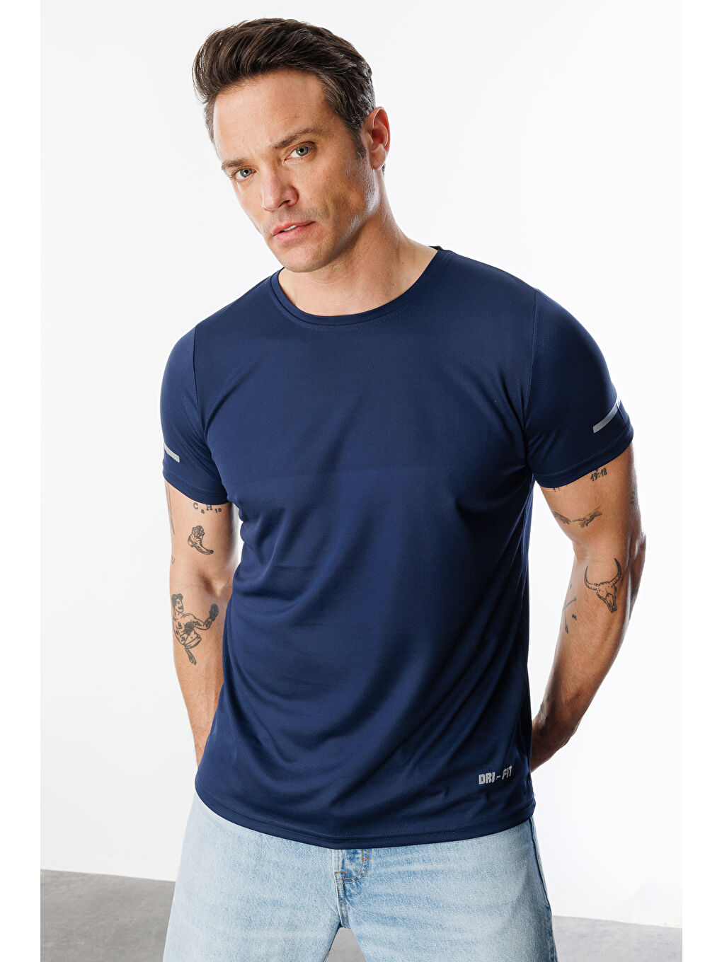 Lacivert Erkek Nem Emici Hızlı Kuruma Atletik Teknik Performans Spor T-shirt DRIFIT-KISAKOLNEW