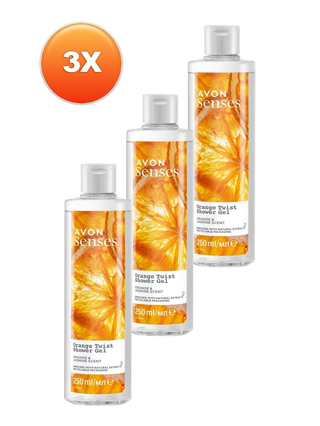 AVON Renksiz Senses Orange Twist Portakal ve Yasemin Kokulu Duş Jeli 250 Ml. Üçlü Set - 1