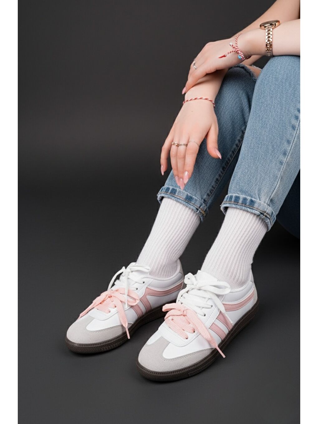 Pembe ETRO Çift Bağcıklı Günlük Kadın Sneaker Spor Ayakkabı-3