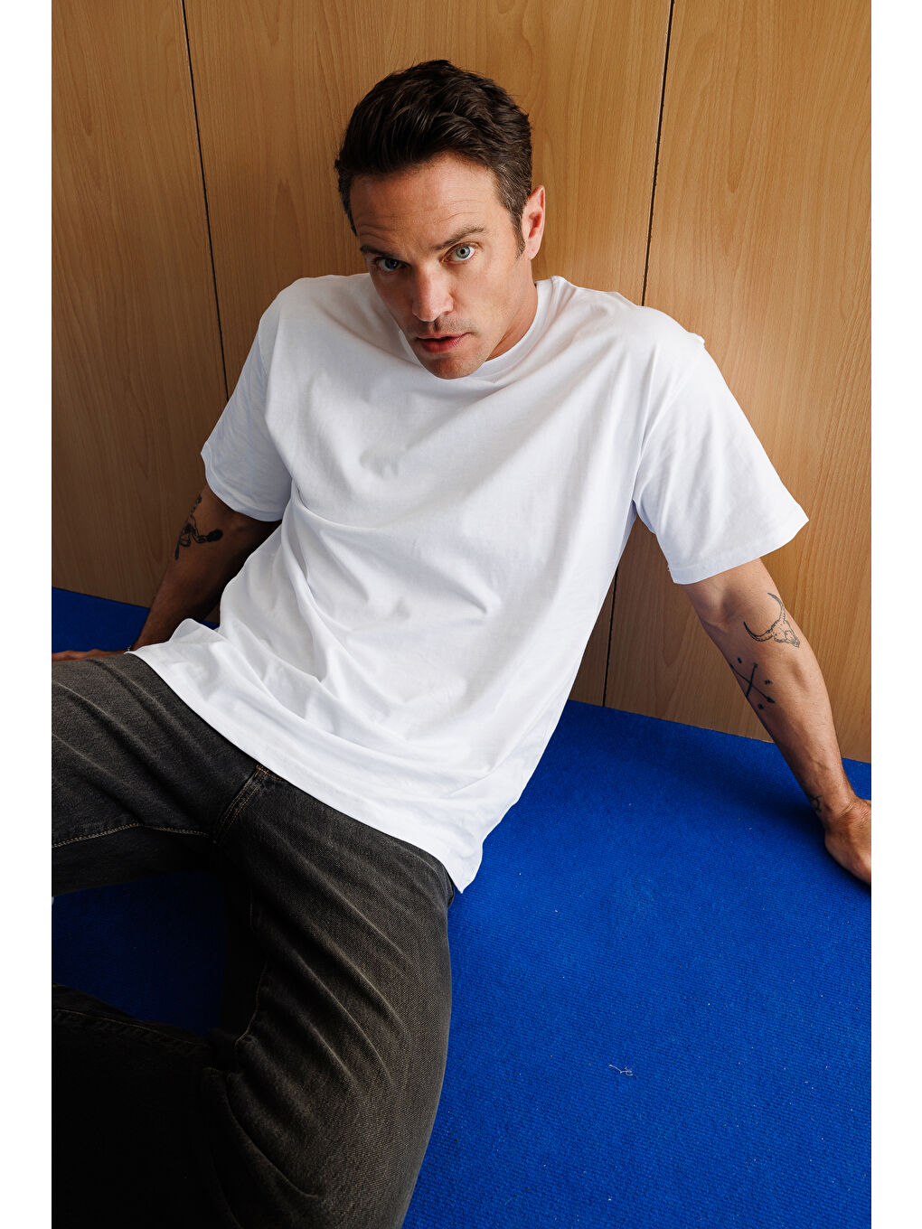 Beyaz Erkek Oversize Fit %100 Organik Pamuk Bisiklet Yaka Tişört-3