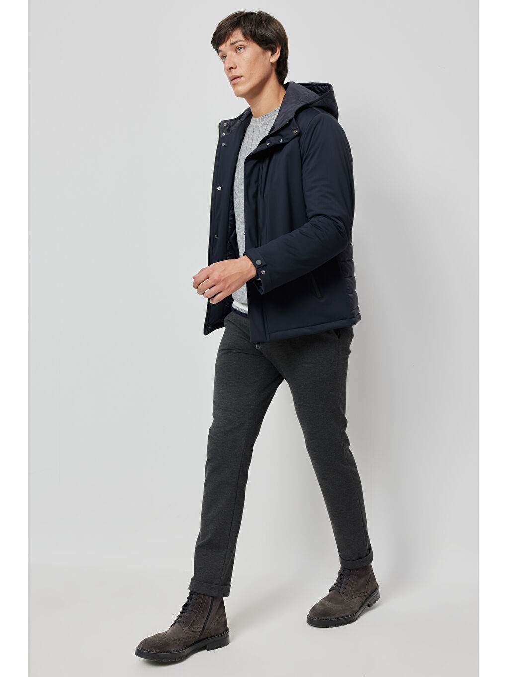 Erkek Lacivert Standart Fit Normal Kesim Dik Yaka Kışlık Kaban