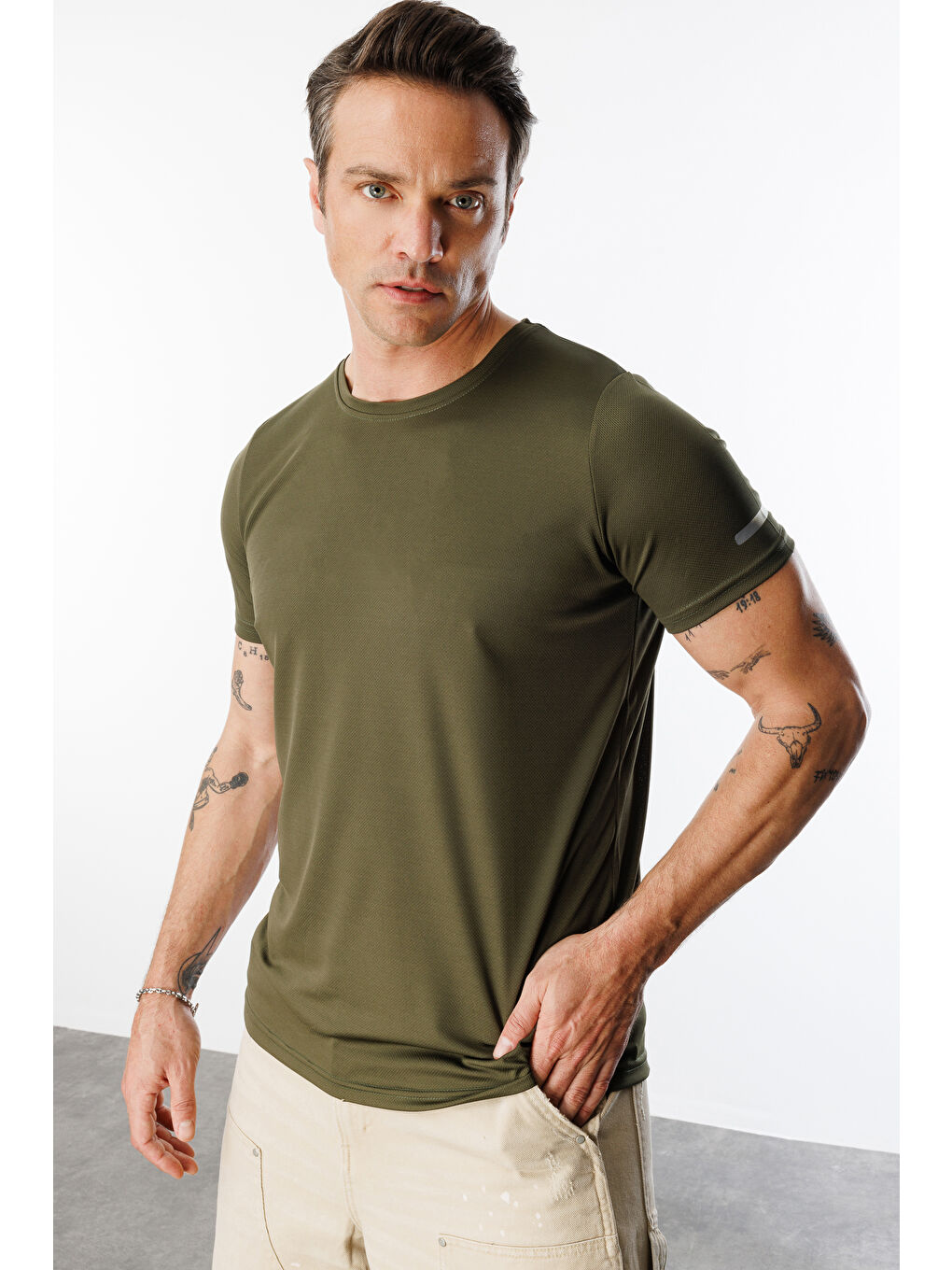 Haki Erkek Nem Emici Hızlı Kuruma Atletik Teknik Performans Spor T-shirt DRIFIT-KISAKOLNEW-4