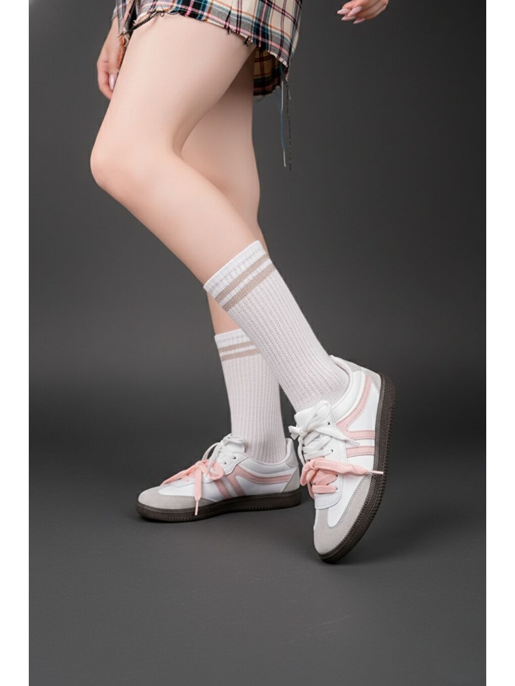 Pembe ETRO Çift Bağcıklı Günlük Kadın Sneaker Spor Ayakkabı-4