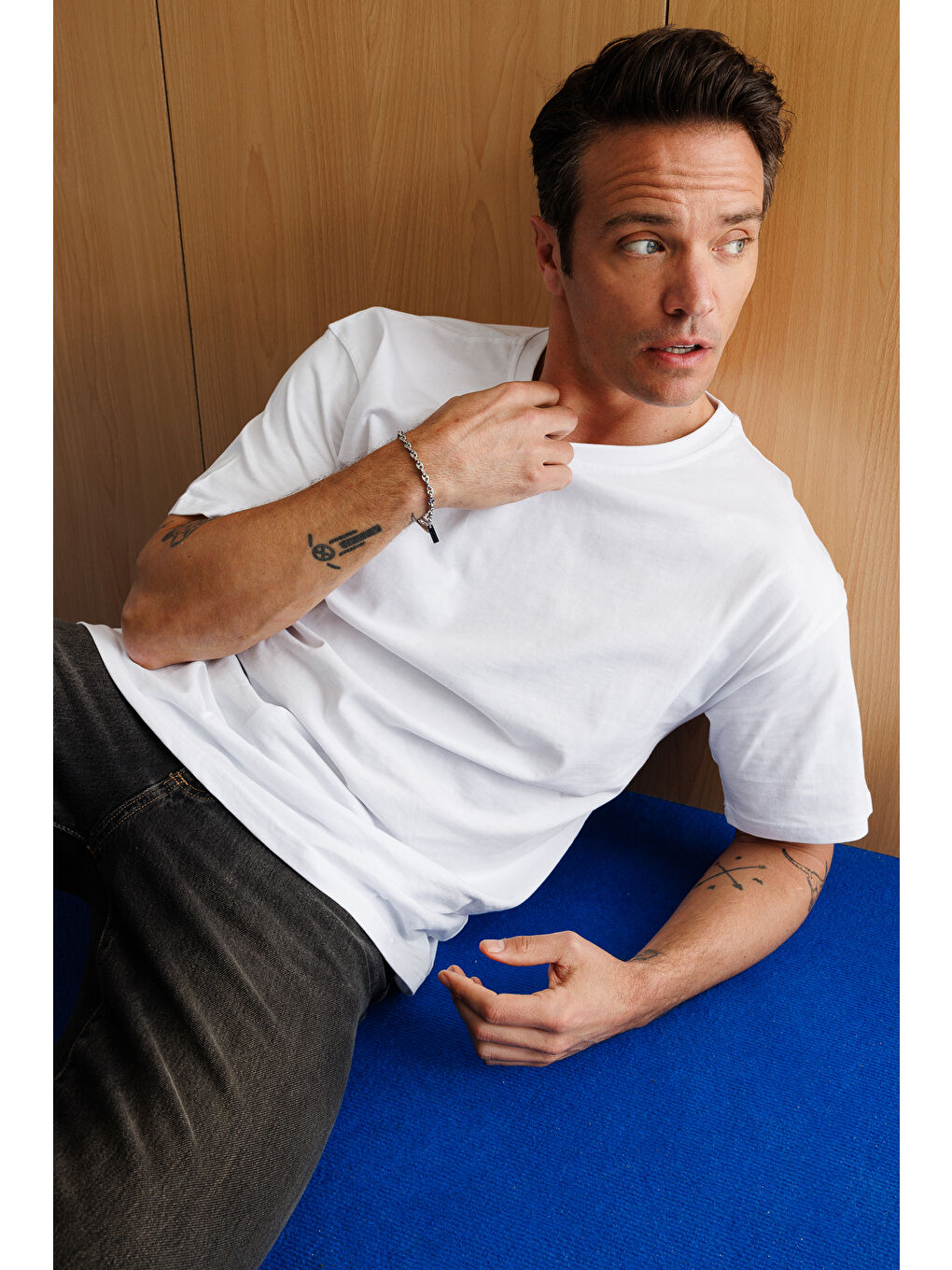 Beyaz Erkek Oversize Fit %100 Organik Pamuk Bisiklet Yaka Tişört-4