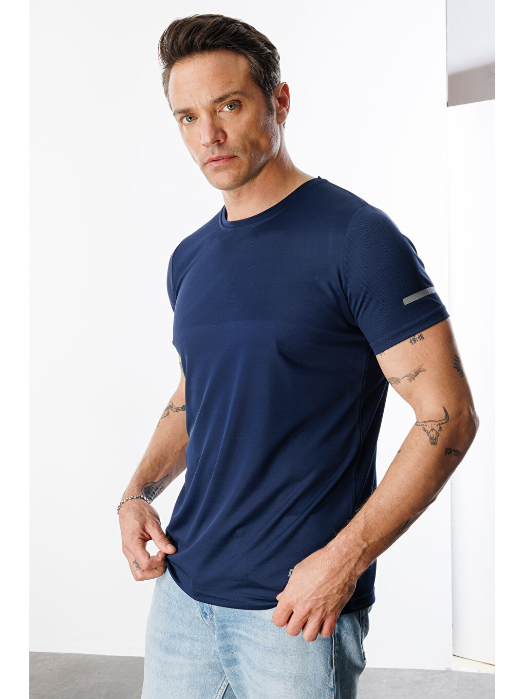 Lacivert Erkek Nem Emici Hızlı Kuruma Atletik Teknik Performans Spor T-shirt DRIFIT-KISAKOLNEW-3