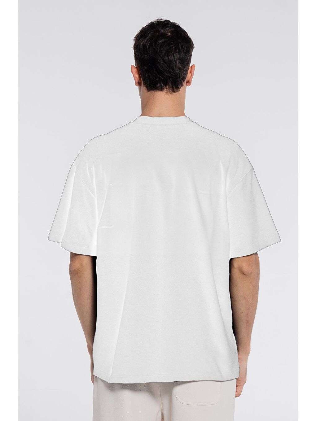 Beyaz Erkek %100 Pamuk Ekstra Oversize Bisiklet Yaka Tişört-1