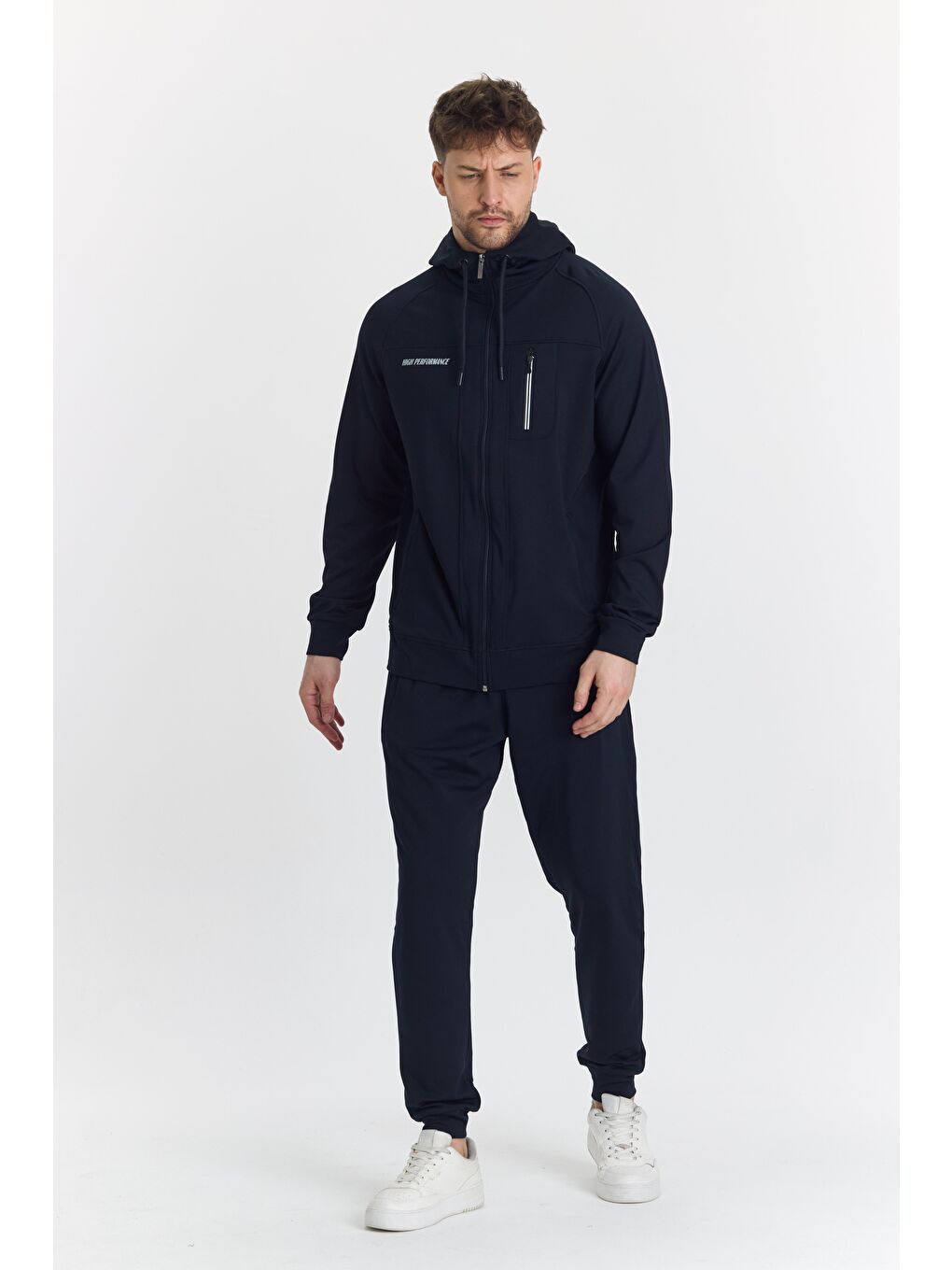 Şardonlu Dalgıç Kapüşonlu Erkek Eşofman Takımı Lacivert 5725-L