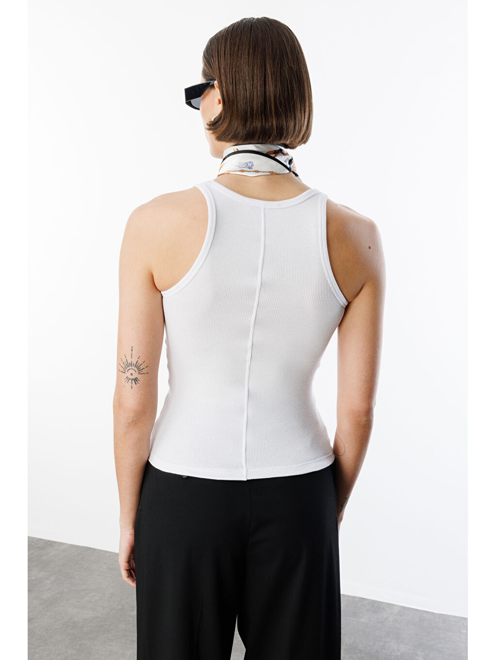 Beyaz Kadın Fitilli Görünümlü Kalın Askılı Basic Atlet ATLET1-4