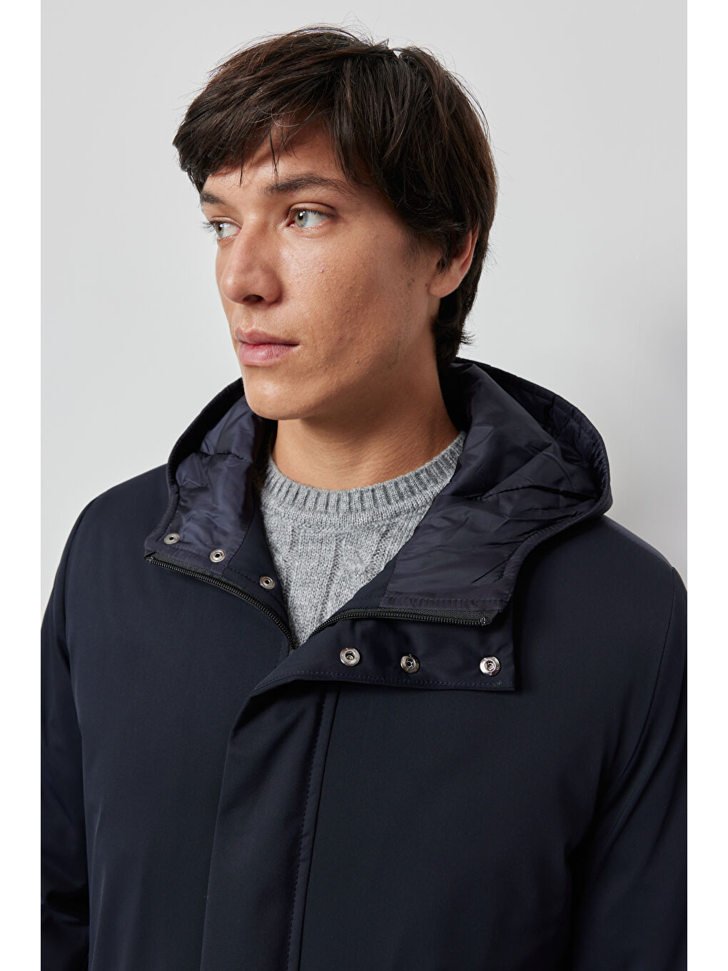 Erkek Lacivert Standart Fit Normal Kesim Dik Yaka Kışlık Kaban-6