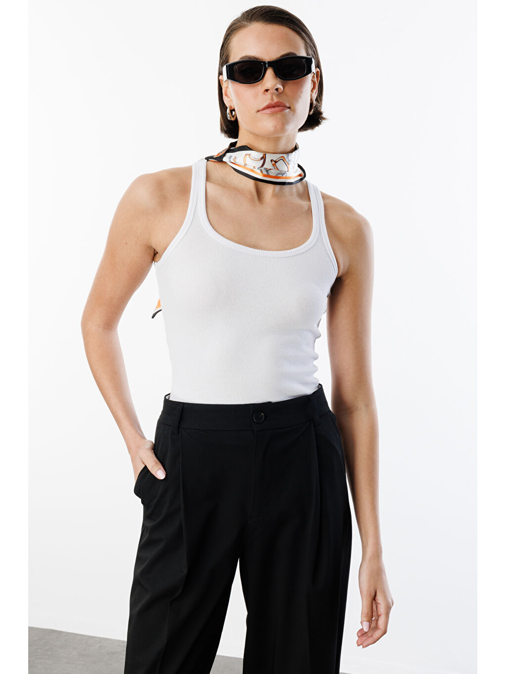 Beyaz Kadın Fitilli Görünümlü Kalın Askılı Basic Atlet ATLET1-6