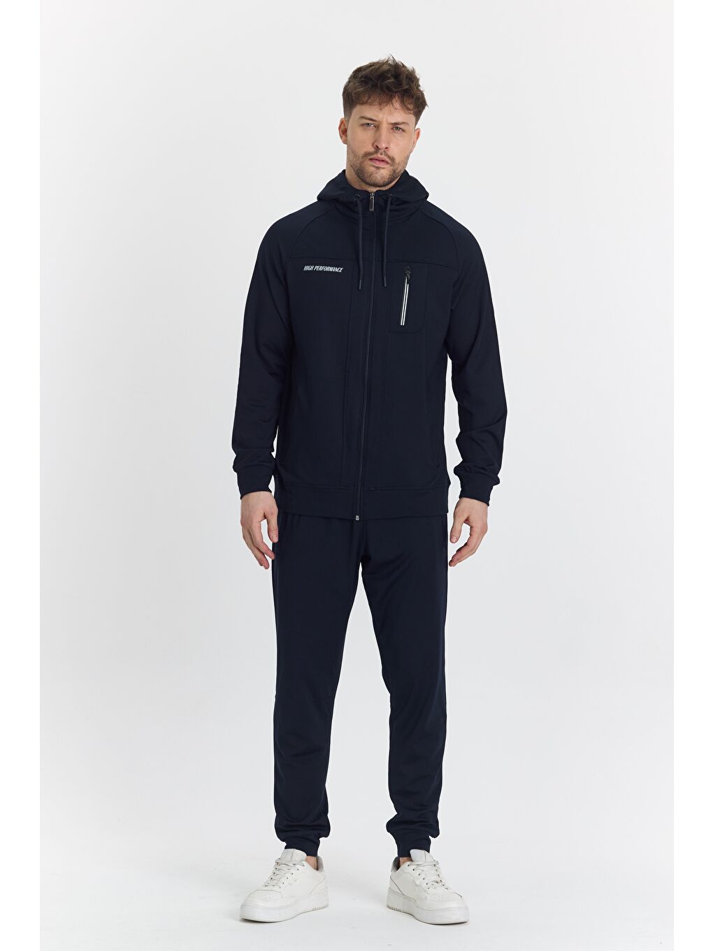 Şardonlu Dalgıç Kapüşonlu Erkek Eşofman Takımı Lacivert 5725-L-1