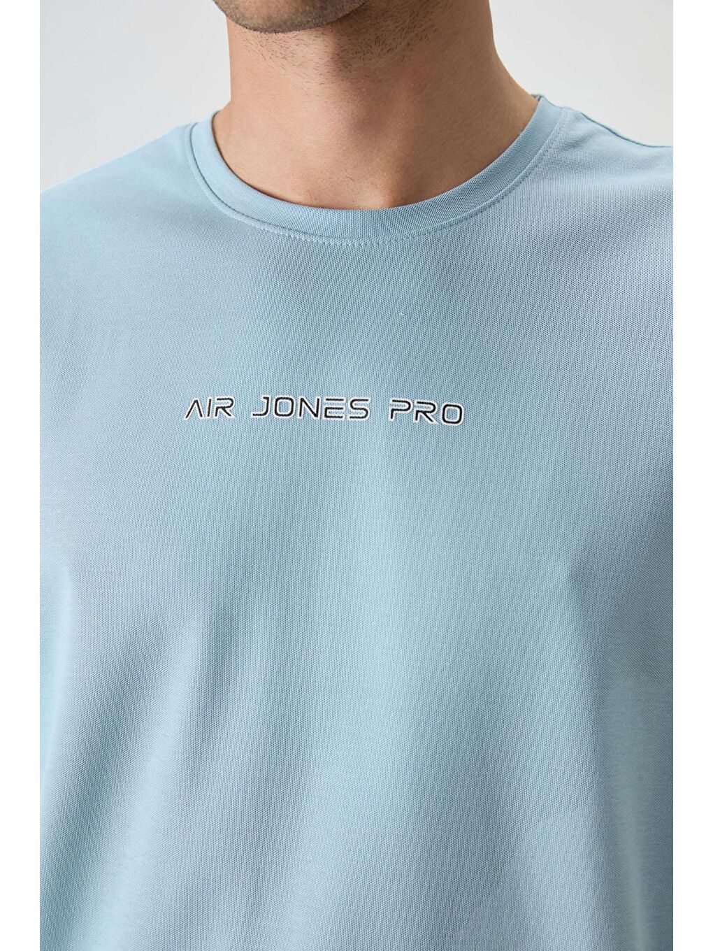 AIR JONES Açık Mavi Pamuklu Kalın Yüzeyi Dokulu Oversize Fit  Baskılı Erkek T-Shirt - 88364 - 2