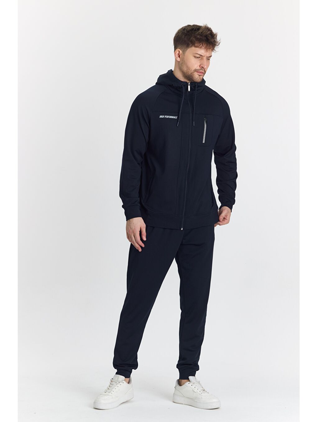 Şardonlu Dalgıç Kapüşonlu Erkek Eşofman Takımı Lacivert 5725-L-2