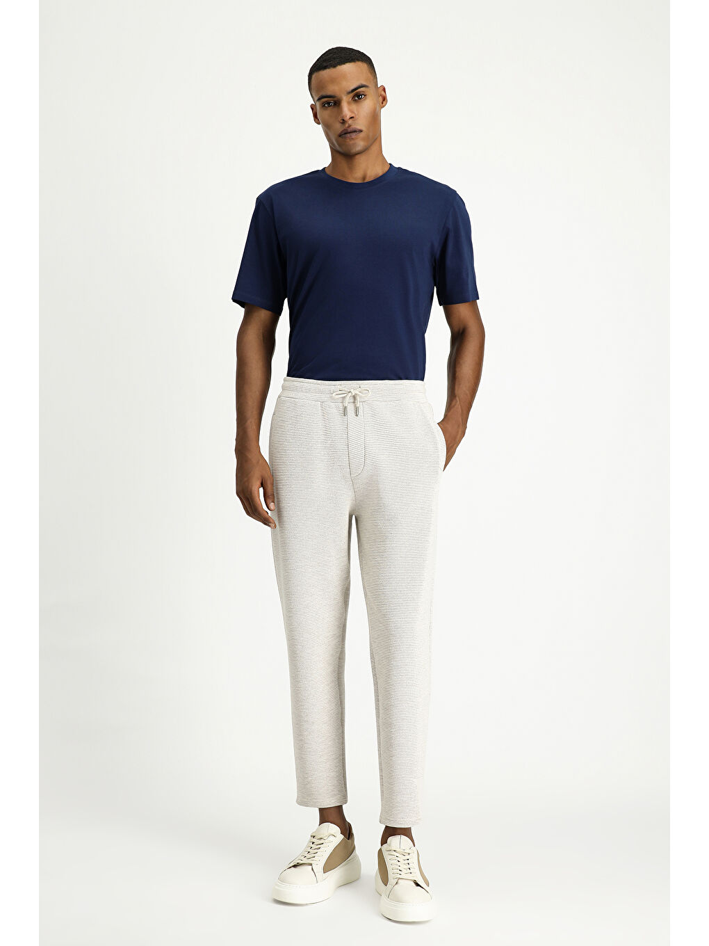 Lacivert Bisiklet Yaka Slim Fit Dar Kesim Süprem Pamuk %100 Pamuk Tişört-1