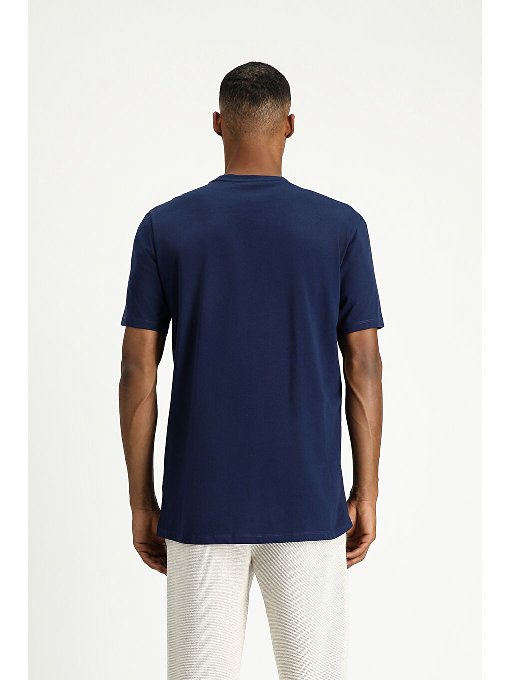Lacivert Bisiklet Yaka Slim Fit Dar Kesim Süprem Pamuk %100 Pamuk Tişört-5