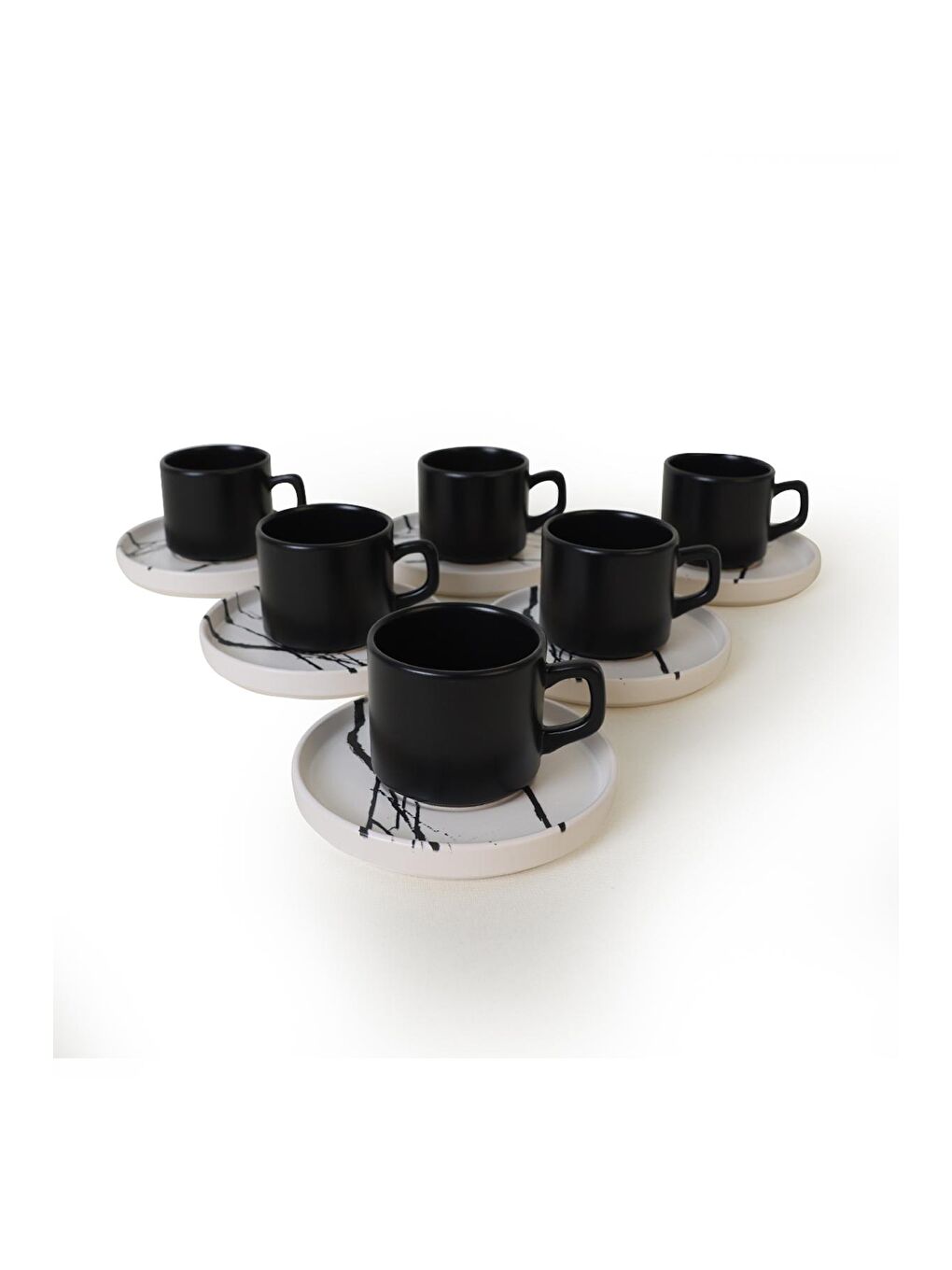 Keramika Karışık Mermer Stackable Çay Takımı 12 Parça 6 Kişilik - 1