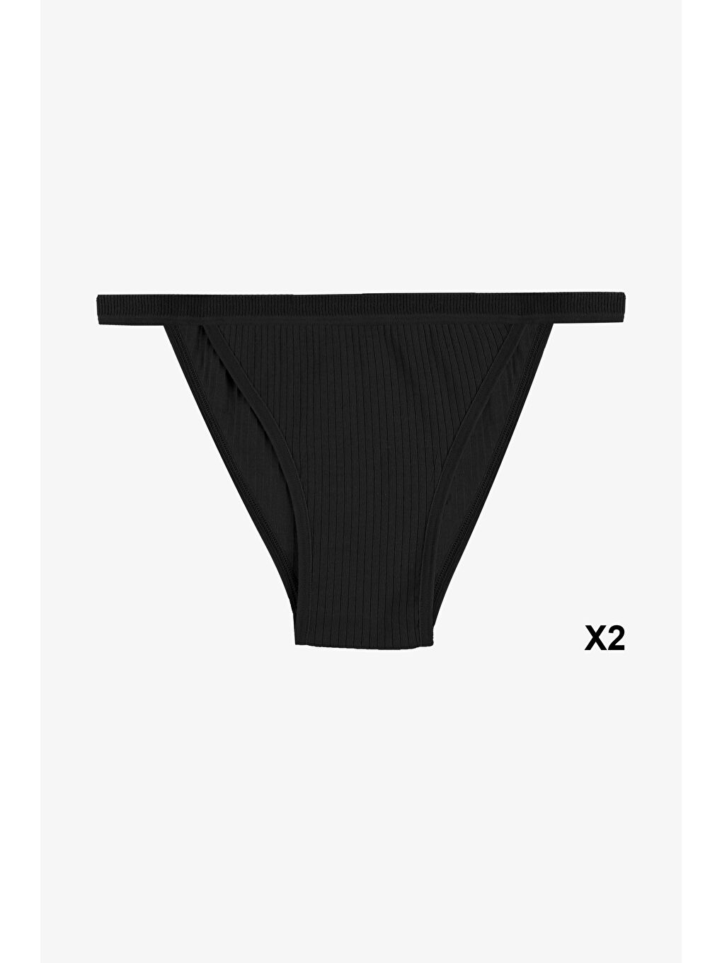 Siyah Kadın Fitilli Pamuklu Lastikli 3'lü Külot-1