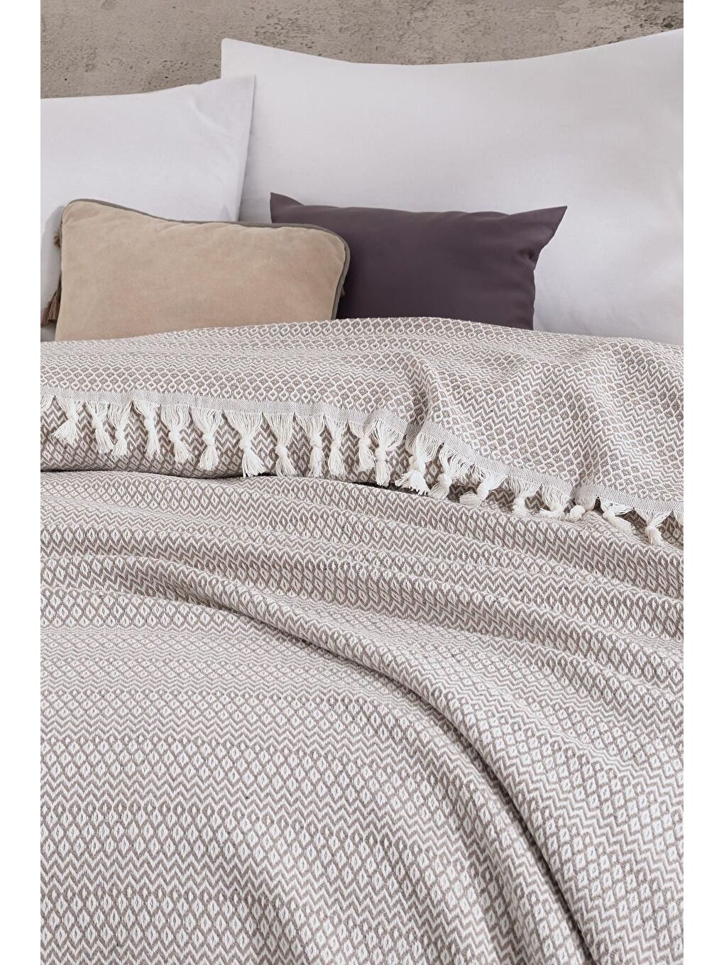 Ekru Çift Kişilik Peştamal Pike-1