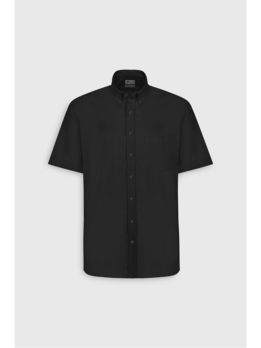 Erkek Siyah Comfort Fit Rahat Kesim Gizli Düğmeli Yaka Keten Görünümlü %100 Pamuk Flamlı Gömlek-5