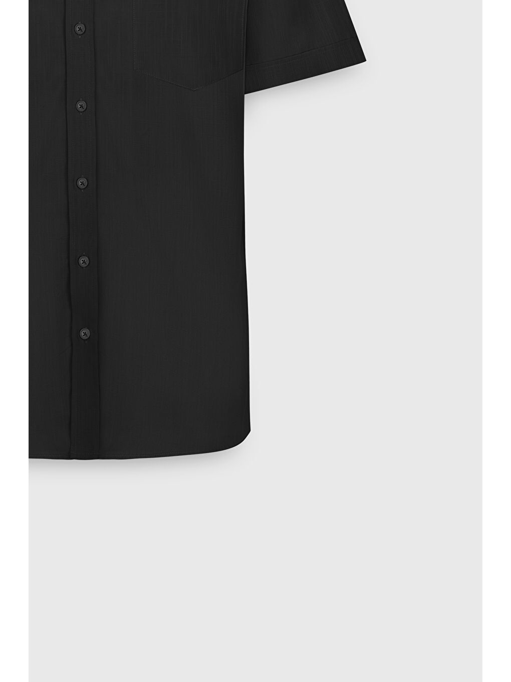 Erkek Siyah Comfort Fit Rahat Kesim Gizli Düğmeli Yaka Keten Görünümlü %100 Pamuk Flamlı Gömlek-7