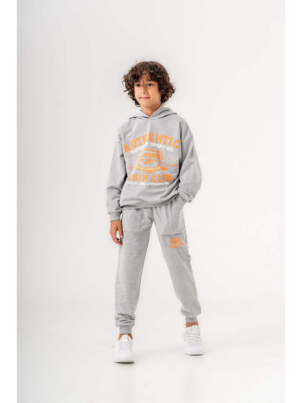 Mışıl Kids Gri Melanj Authentic Denim Los Angeles City WestSide Erkek Çocuk Alt-Üst Eşofman Takımı