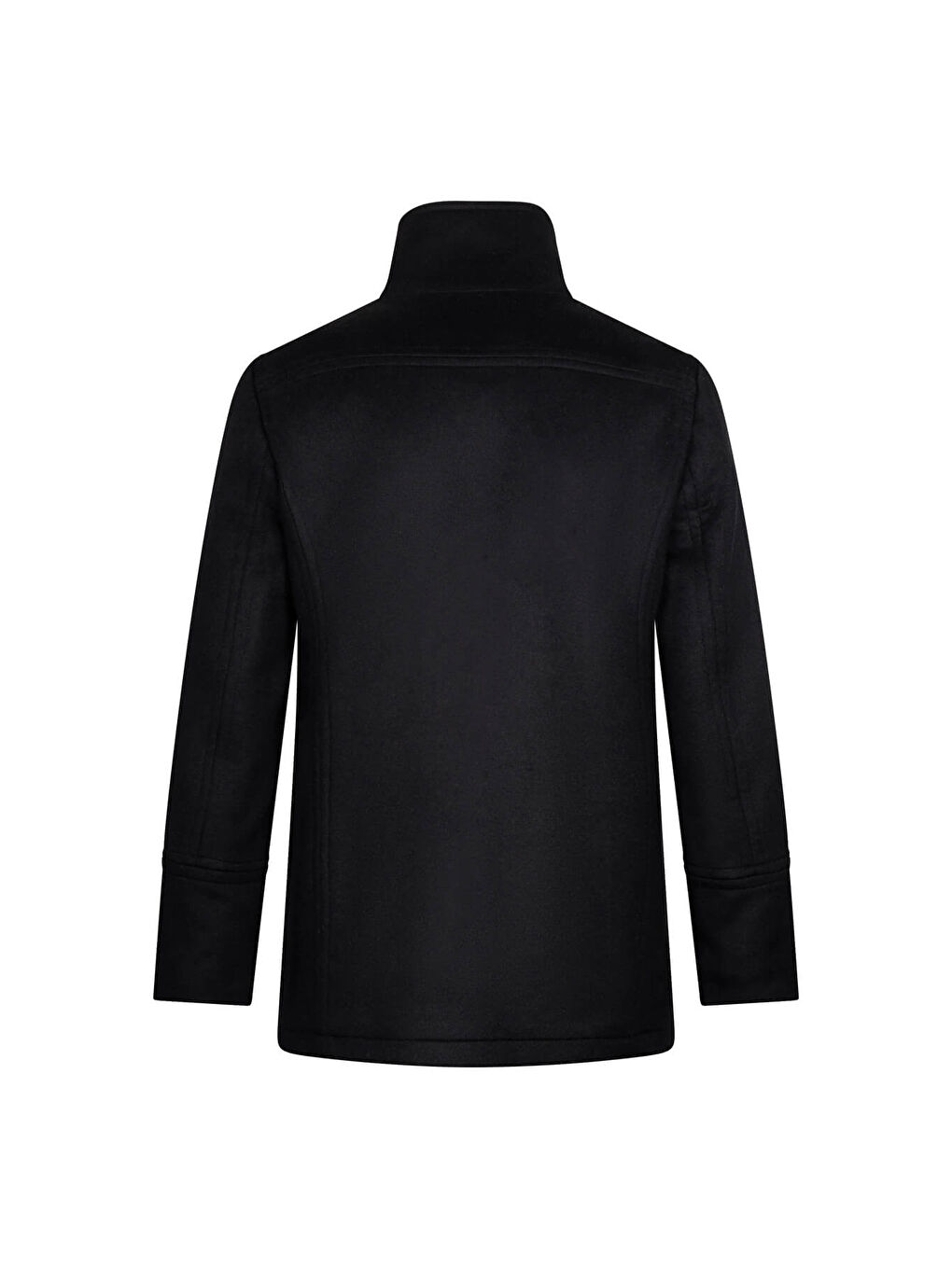 Siyah Slim Fit Kruvaze Yünlü Kaşe Kaban-1