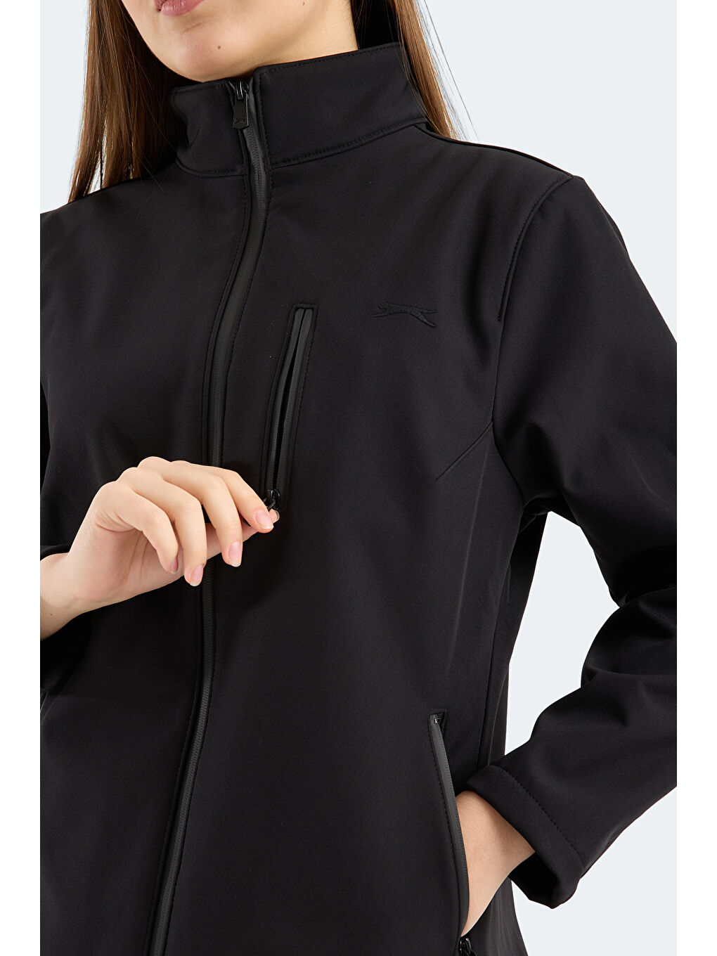 HIP STYLE Kadın Dik Yaka Fermuarlı Siyah Mont & Kaban-1