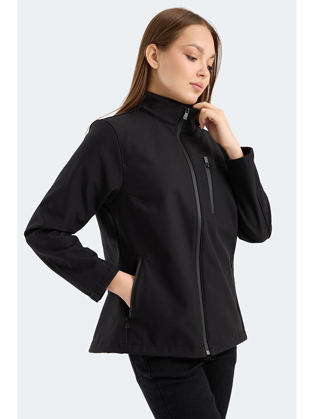 HIP STYLE Kadın Dik Yaka Fermuarlı Siyah Mont & Kaban-5