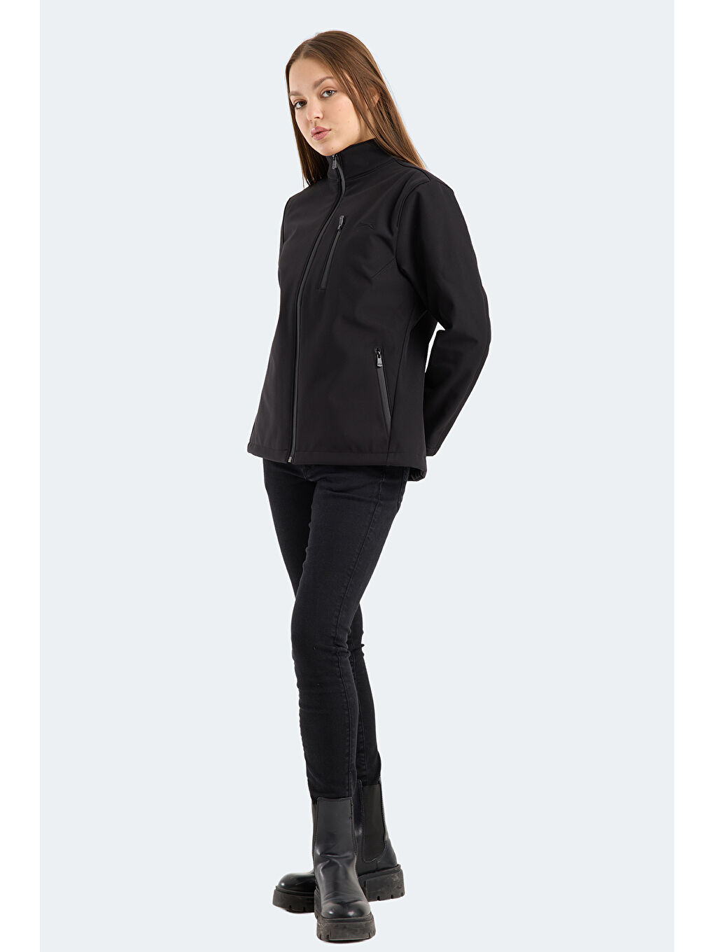 HIP STYLE Kadın Dik Yaka Fermuarlı Siyah Mont & Kaban-6