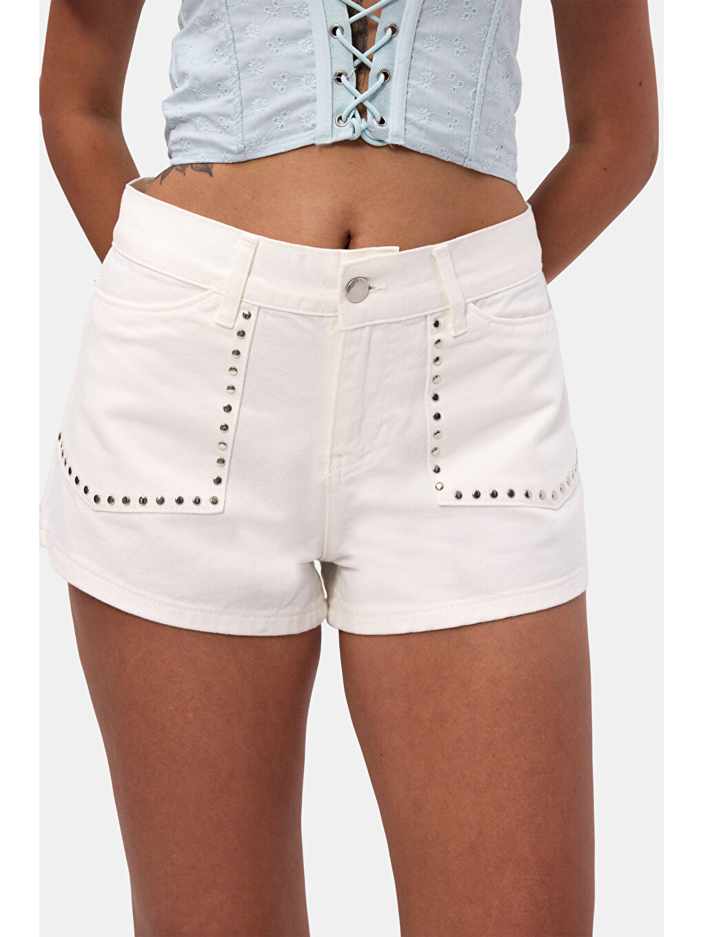 Kadın Kırık Beyaz T-7s6-101 Mini Drop Detaylı Tasarım Denim Jean-1