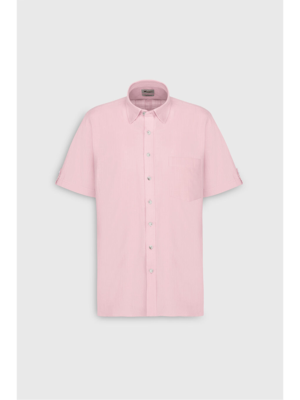Erkek Pembe Comfort Fit Rahat Kesim Gizli Düğmeli Yaka Keten Görünümlü %100 Pamuk Flamlı Gömlek-5