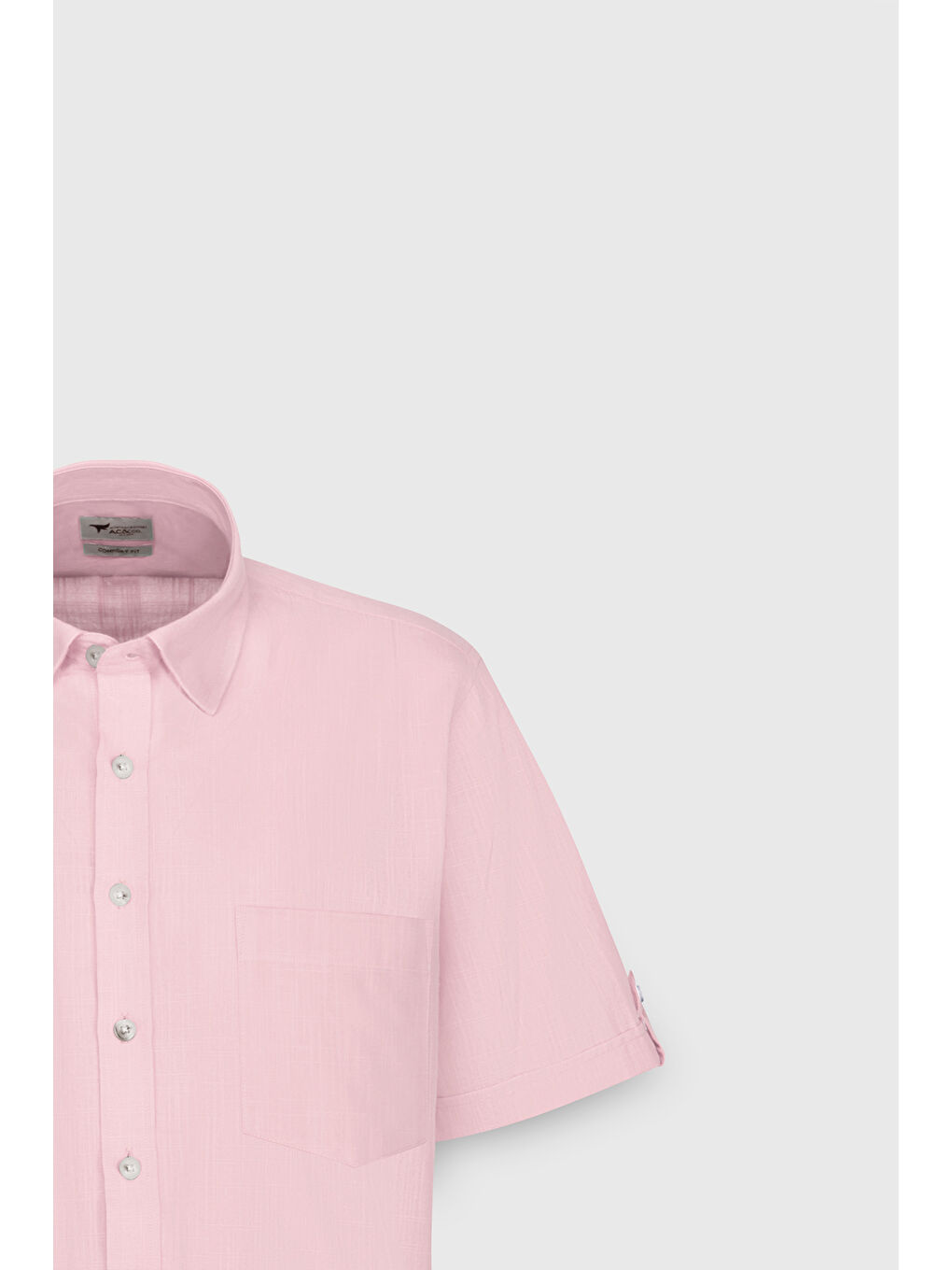 Erkek Pembe Comfort Fit Rahat Kesim Gizli Düğmeli Yaka Keten Görünümlü %100 Pamuk Flamlı Gömlek-6