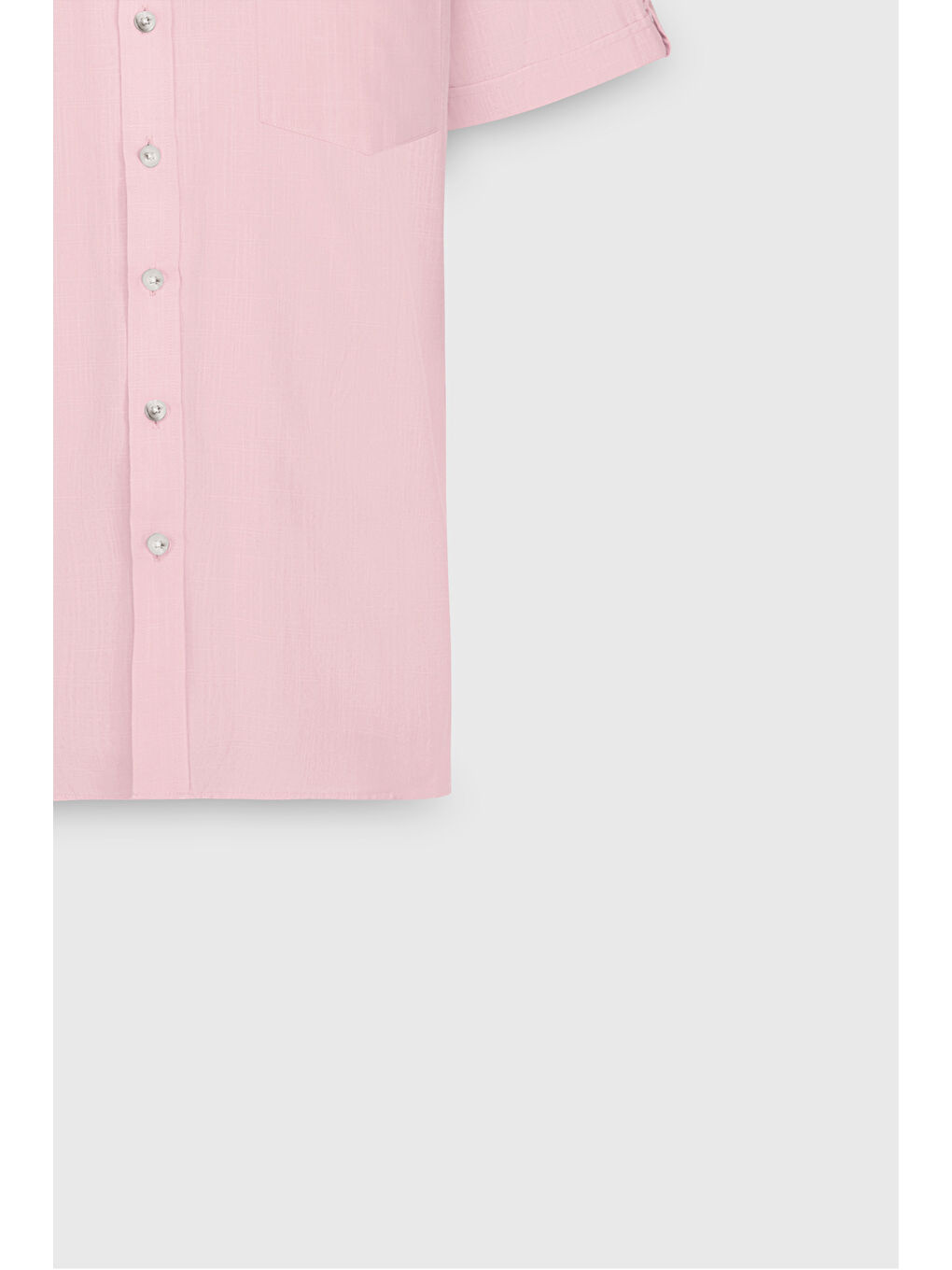 Erkek Pembe Comfort Fit Rahat Kesim Gizli Düğmeli Yaka Keten Görünümlü %100 Pamuk Flamlı Gömlek-7