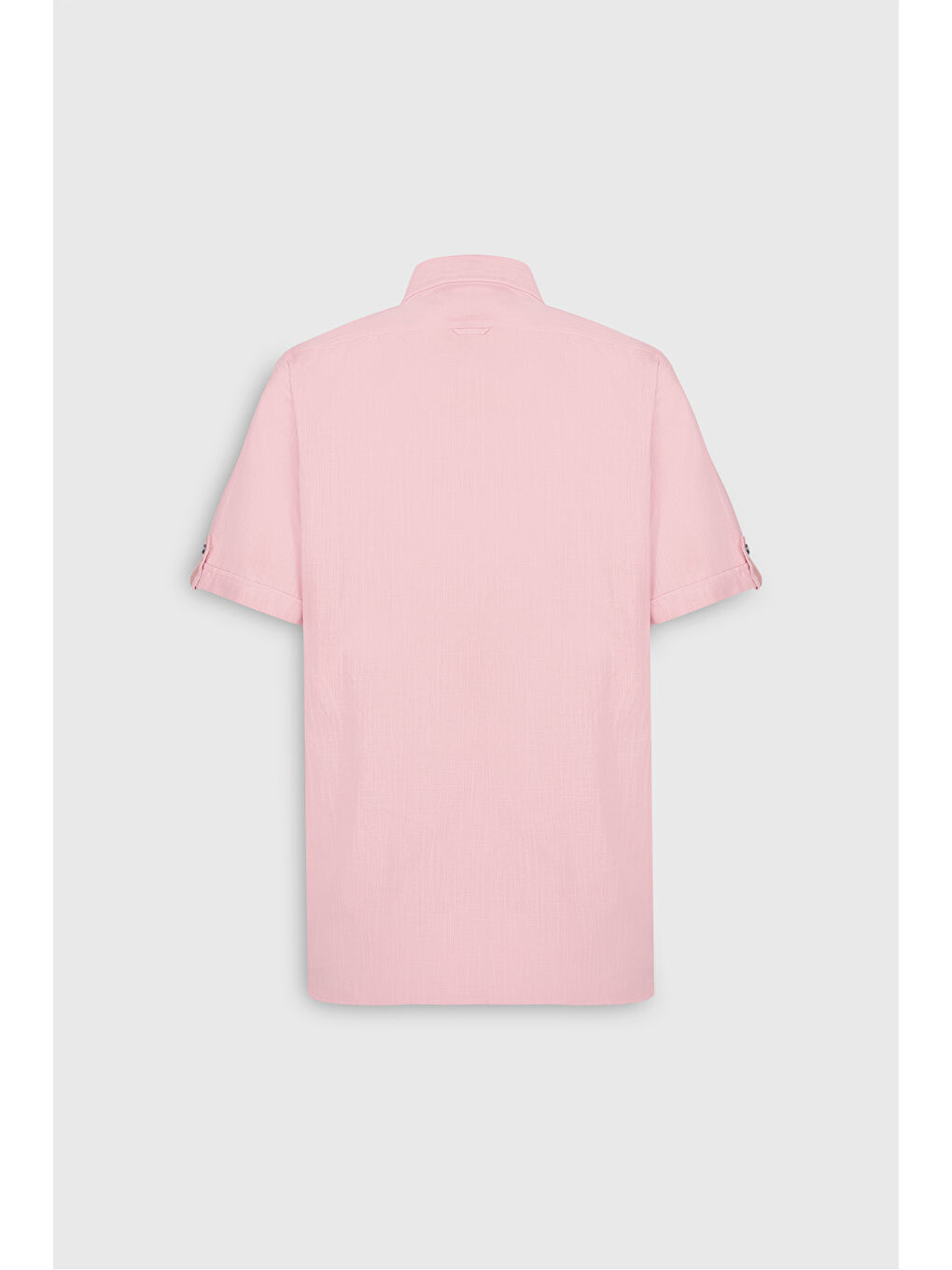 Erkek Pembe Comfort Fit Rahat Kesim Gizli Düğmeli Yaka Keten Görünümlü %100 Pamuk Flamlı Gömlek-8